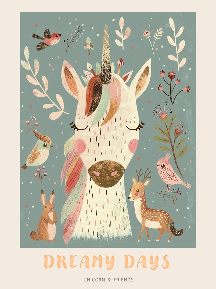 Storybook Style Unicorn With Woodland Creatures 2 Poster