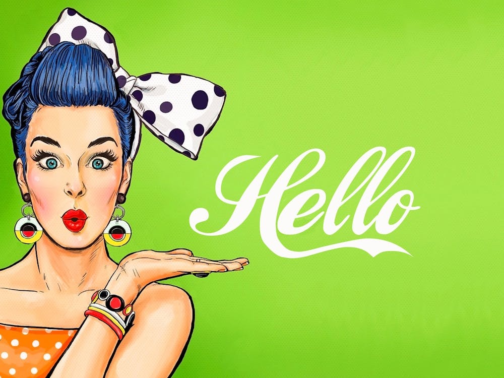 Pop Art Blue Hair Girl Over Green Background