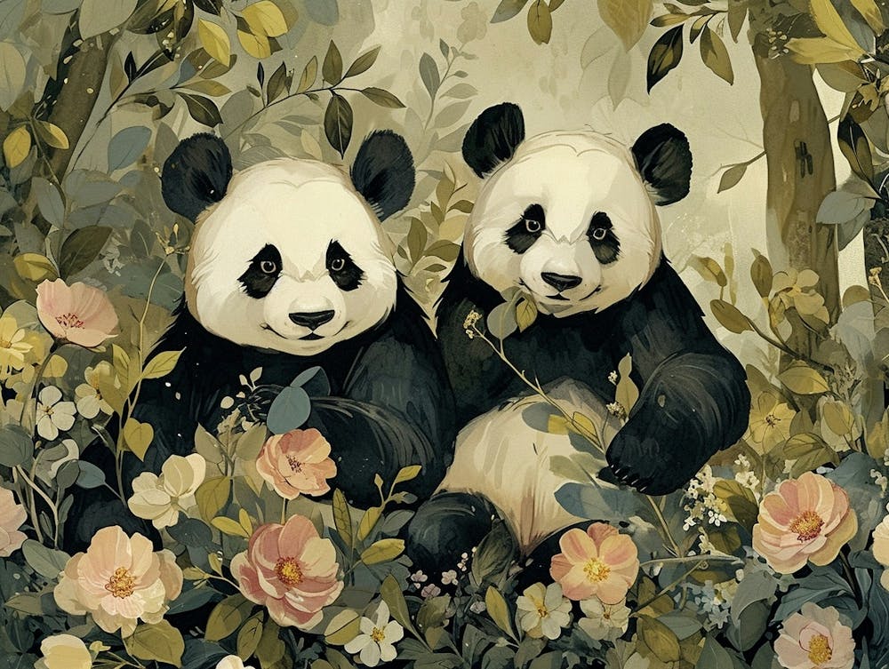 Floral Animal Illustration Panda 1