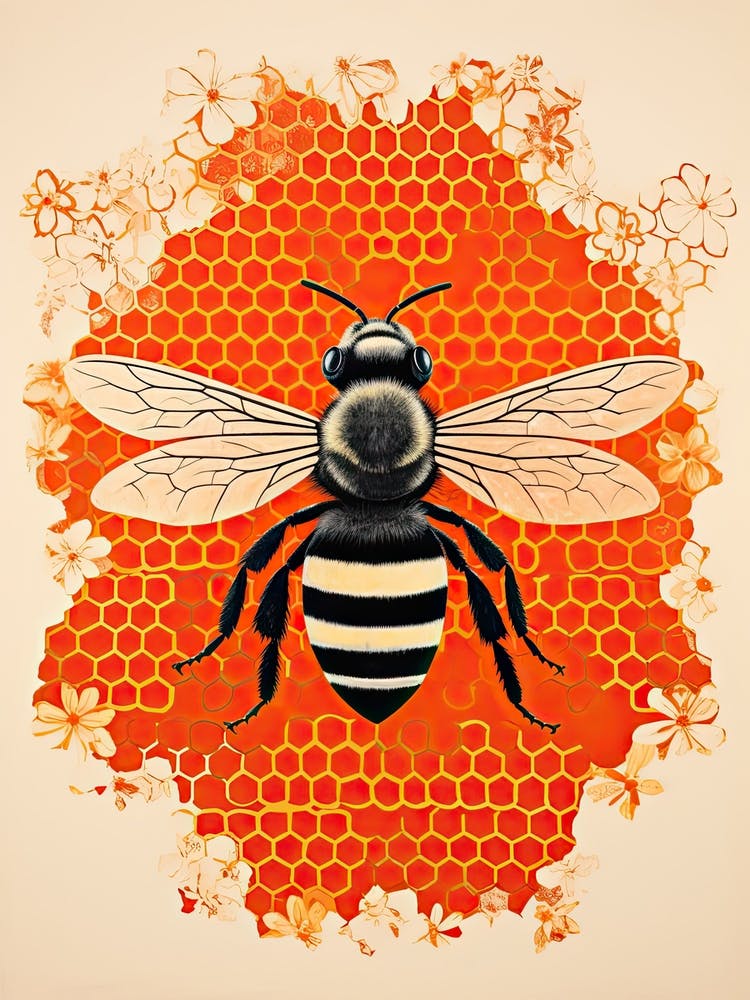 Bee, Woodblock Animal Drawing 3