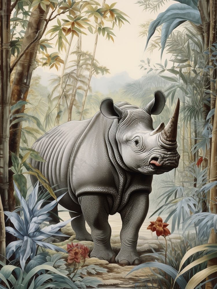 Nashorn in den grünen Blättern Realistische Illustration 2