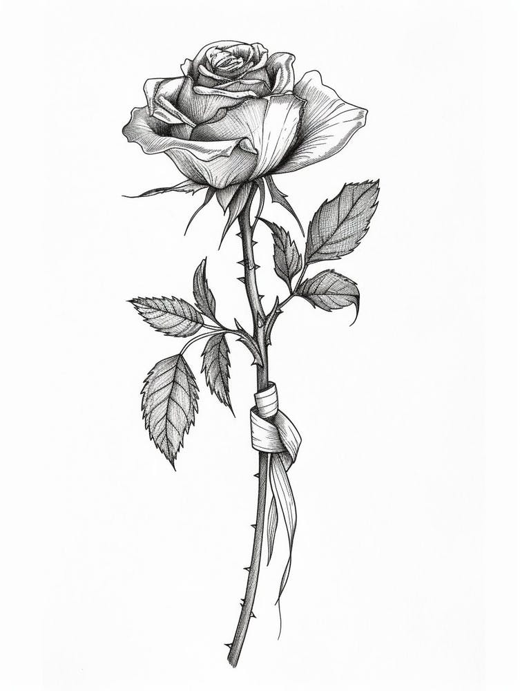 English Rose Black And White Line Drawing 21