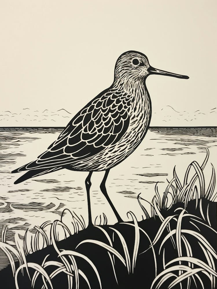 B&W Bird Linocut Dunlin 2