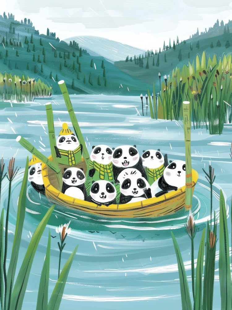Panda Bears In A Boat