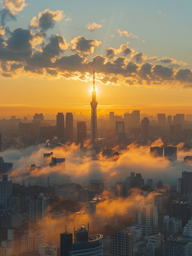 Tokyo Skyline Bei Sonnenaufgang