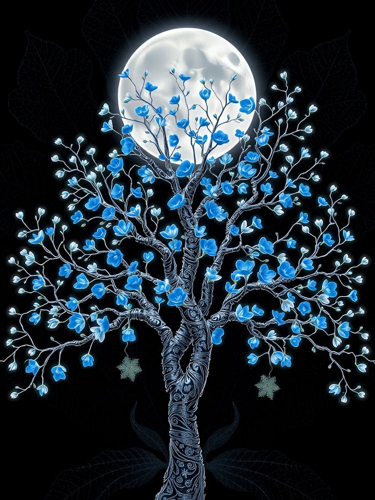 Blue Tree With Moon