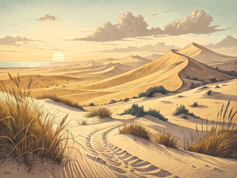 Retro Vintage Style A Depiction Of Sand Dunes Unde
