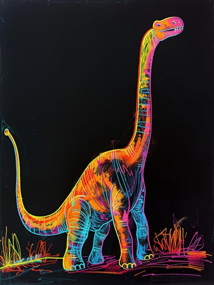 Abstract Neon Line Illustration Brachiosaurus 4