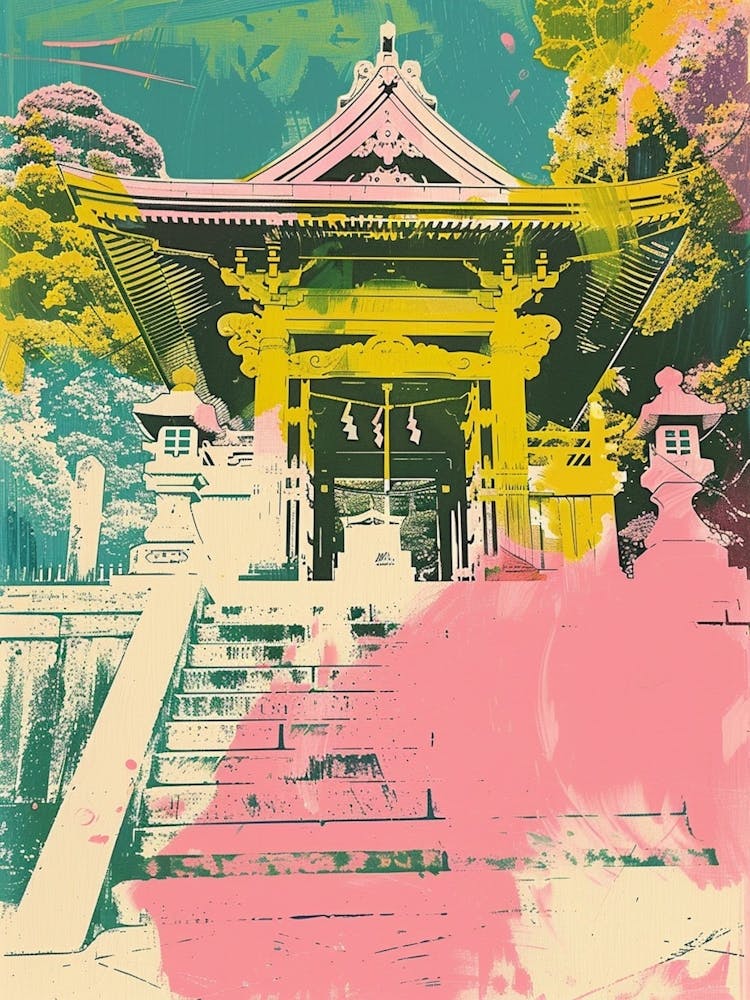 Kamakura Tsurugaoka Hachimangu Shrine Sérigraphie Bicolore 3