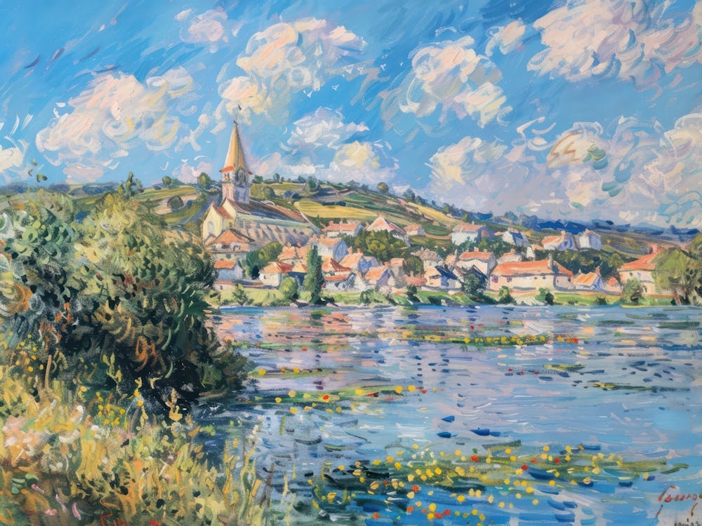 Serenity On The Lakeshore Painting Inspired By Paul Cezanne