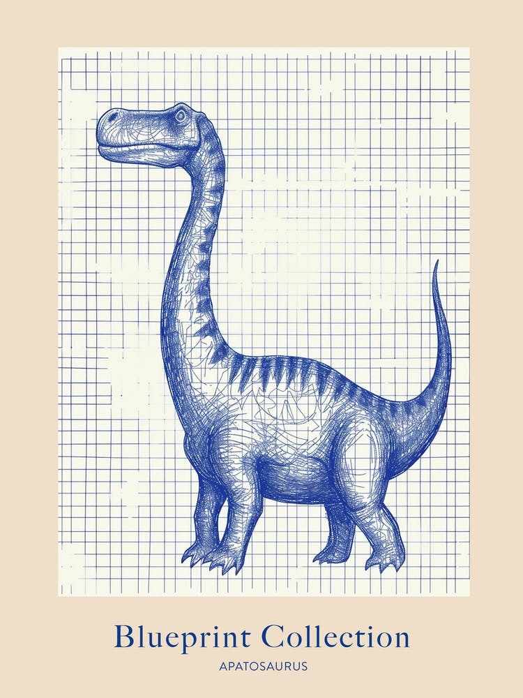 Apatosaurus Dinosaur Blue Print Sketch 3 Poster