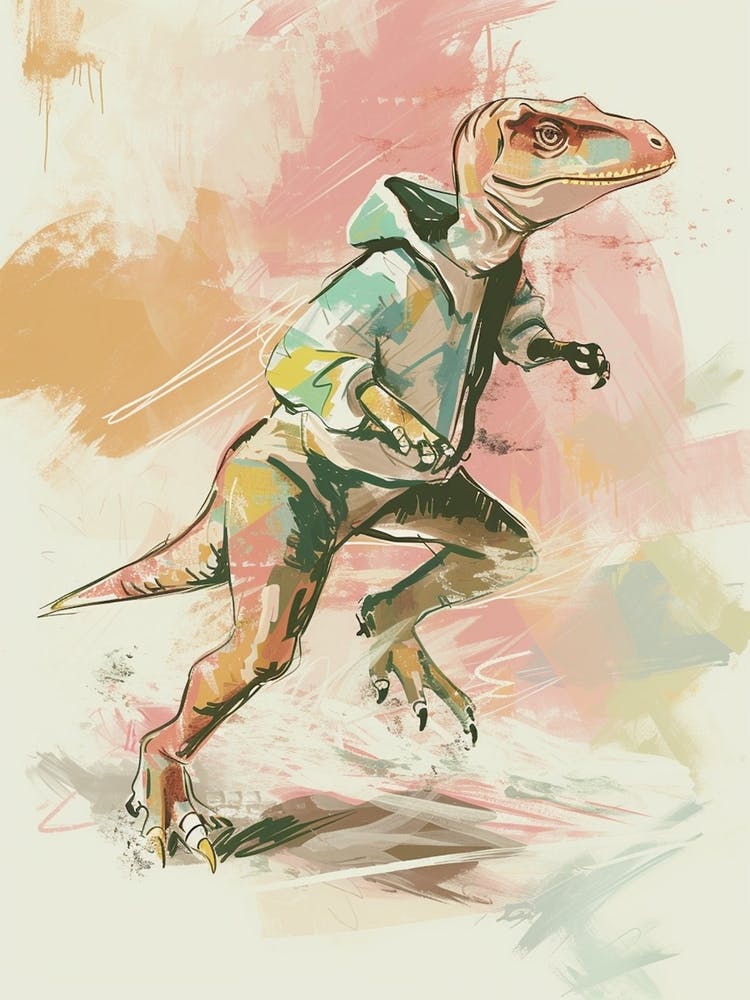 Pastel Dinosaur Going For A Run