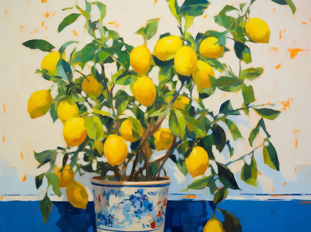 Lemon Tree Oil Painting, Antique Wall Art Gift, Wildflower Printable Art, Home Decor, Digital Download, Living Room Decor, Kitchen Art Decor