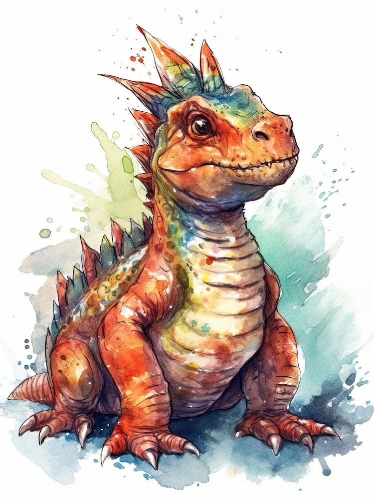 Kritosaurus Cute Dinosaur Watercolour 3