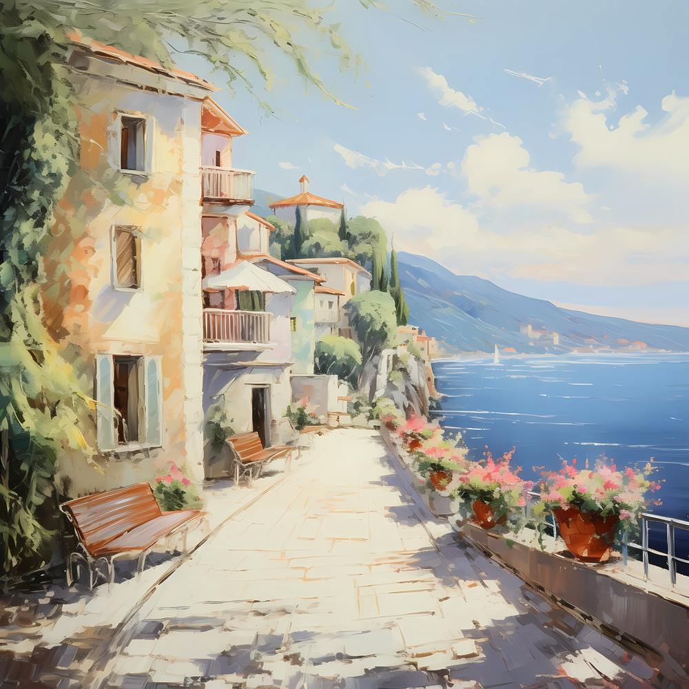 Sunlit Strolls: Impressionist Elegance in Coastal Hues
