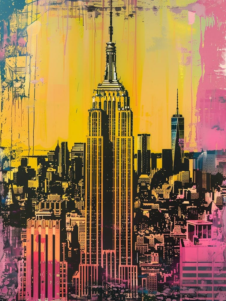 Empire State Building New York Colourful Silkscreen Illustration 4