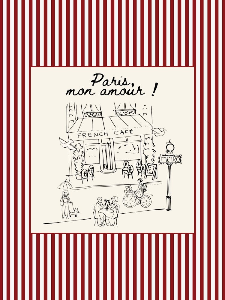 Paris Café Gestreiftes Poster