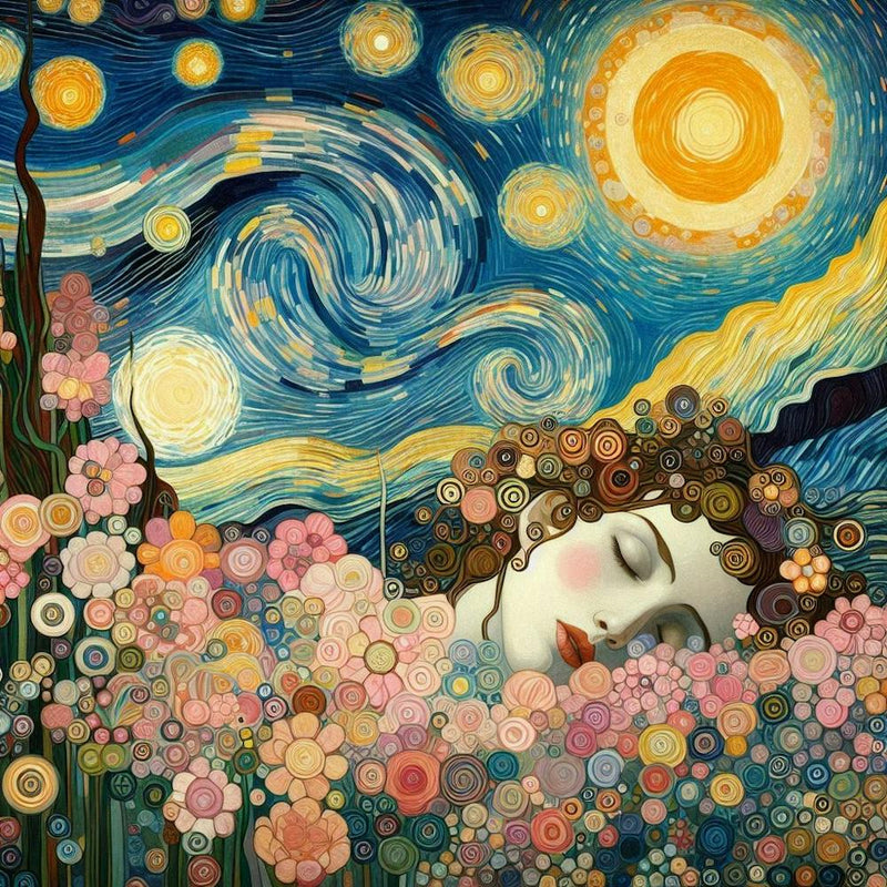 gustav klimit and starry night Dreaming Woman portrait