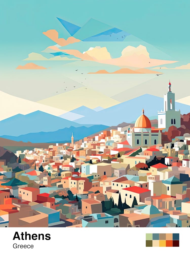 Athens, Greece, Geometric Illustration 4 Poster
