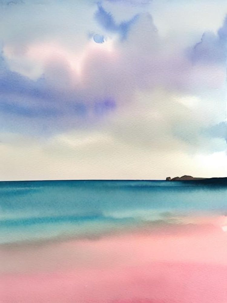 Barafundle Bay Beach, Pembrokeshire, Wales Pink Watercolour