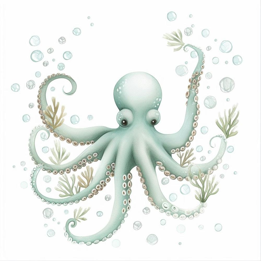 Storybook Style Octopus Making Bubbles 3