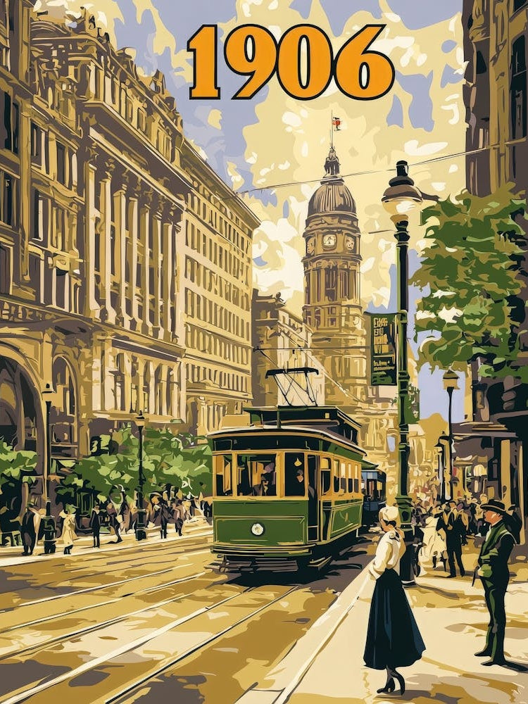 Aihrgdesign A Retro Travel Poster Of A Bustling 1906 City Str C38ef8fd 8a16 4fd5 9c5f 34a3a171eab3 0