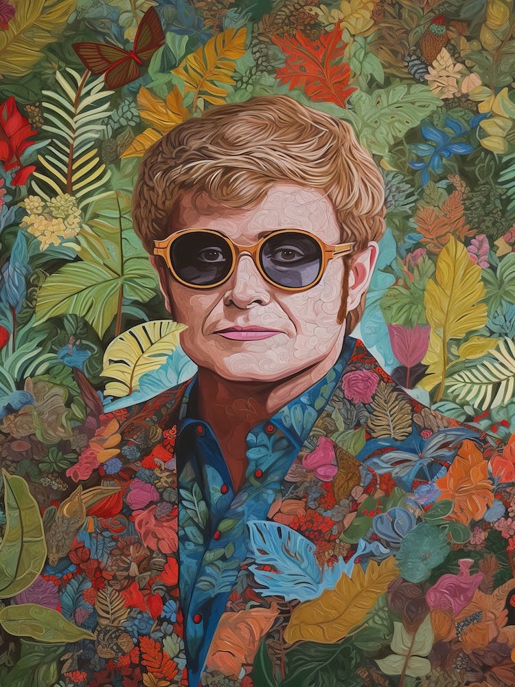 Floral Handpainted Portrait Of Elton John 2