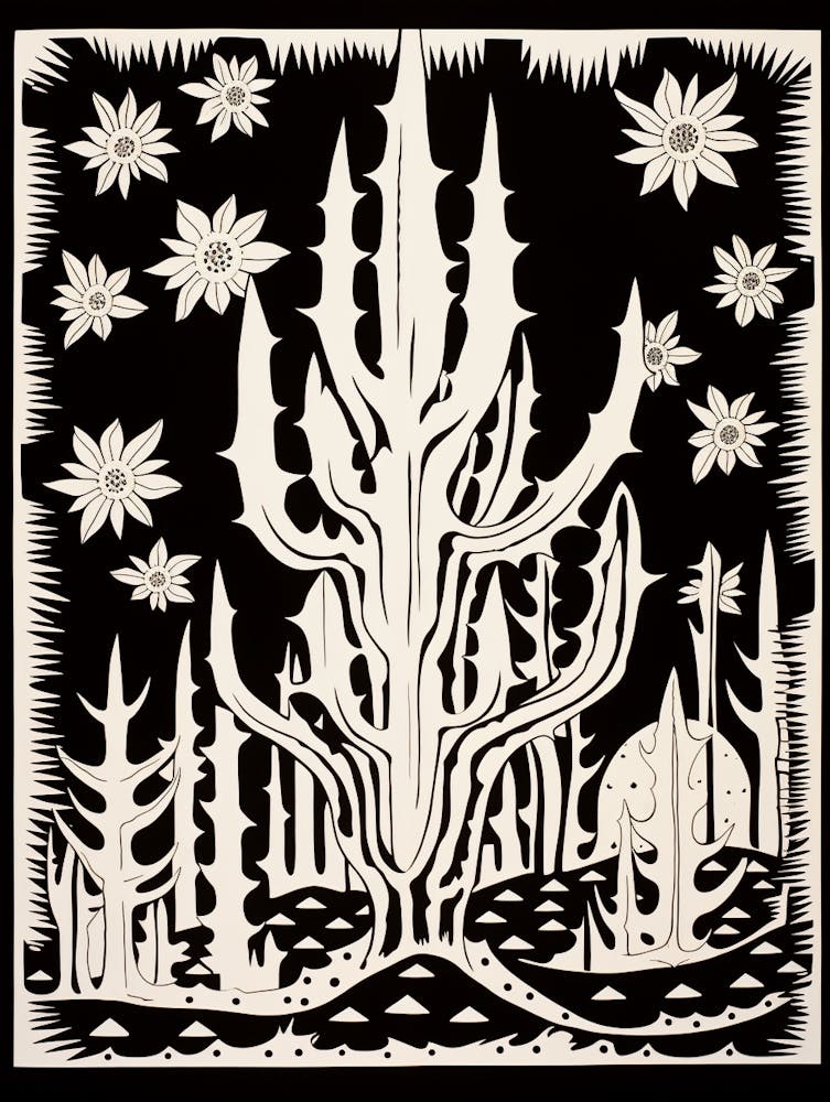B&W Cactus Illustration Fishhook Cactus 2