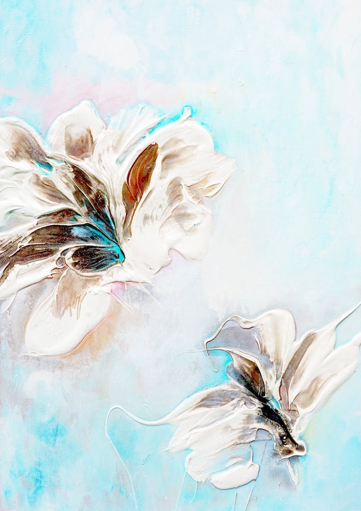 Aqua Teal Flower Painting 1