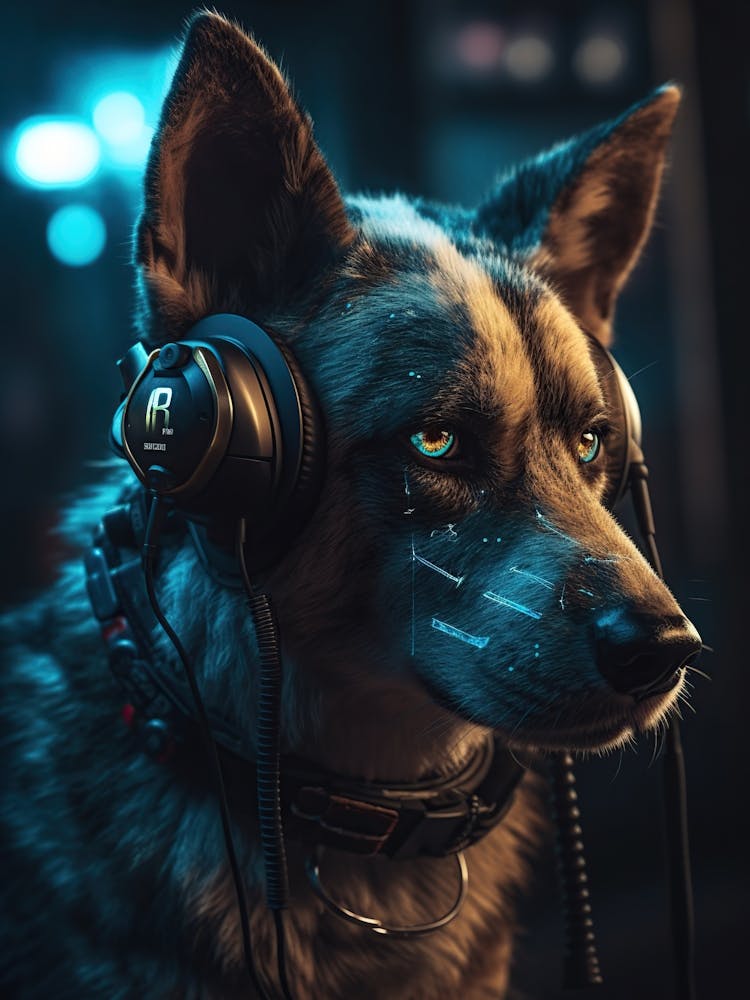 Chien avec un casque audio 1