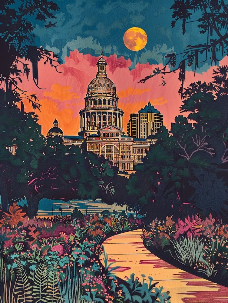 The Texas Colourful Blockprint State Capitol Austin Texas Colourful Blockprint 1