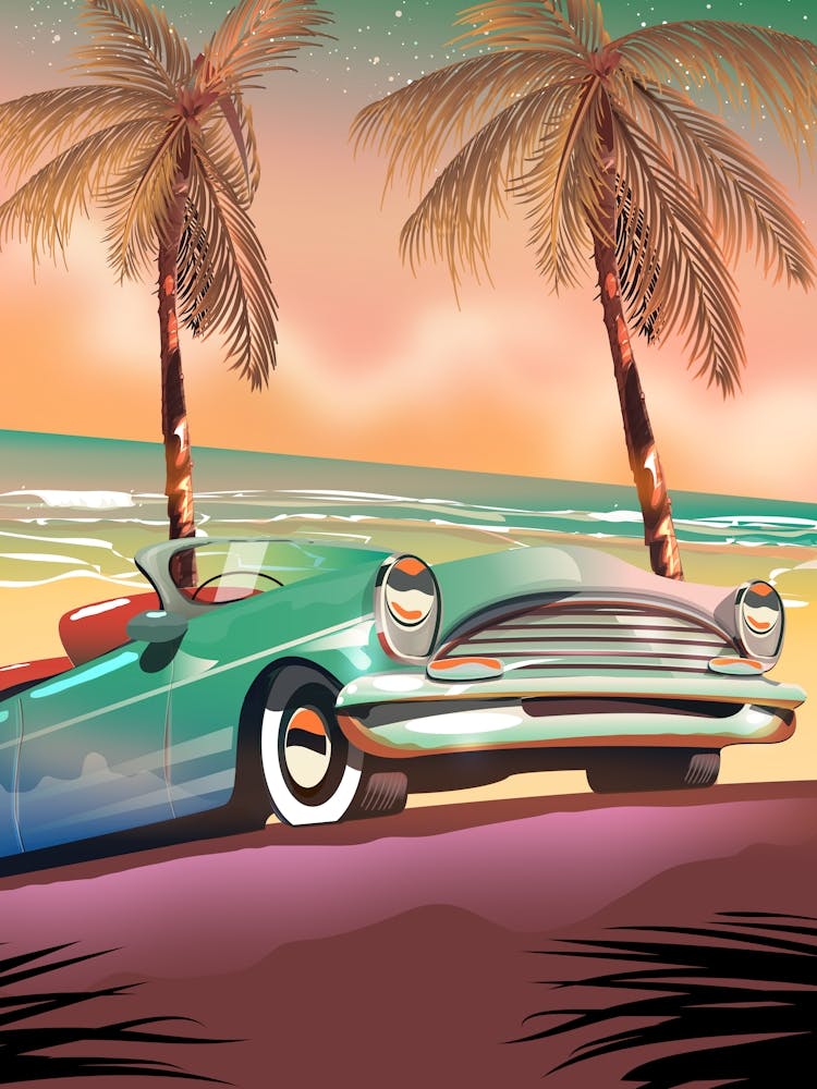 Vintage Car On The Beach