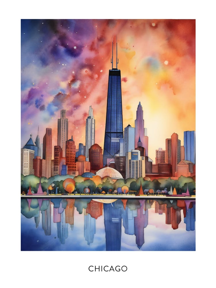 Chicago Watercolour Travel Poster 5