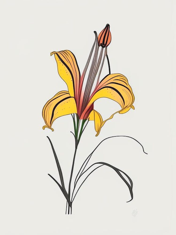 Tiger Lily Floral Minimal Line Drawing 4 Flower