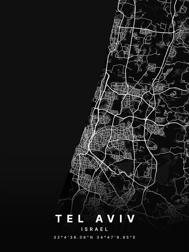 Tel Aviv Israel Black Map