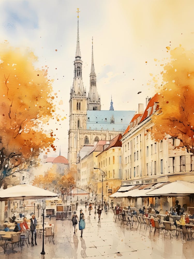 Zagreb Croatia In Autumn Fall, Watercolour 3