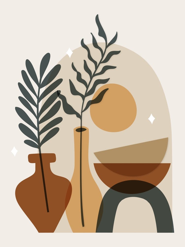 Vases And Plants Beige Boho Botanical