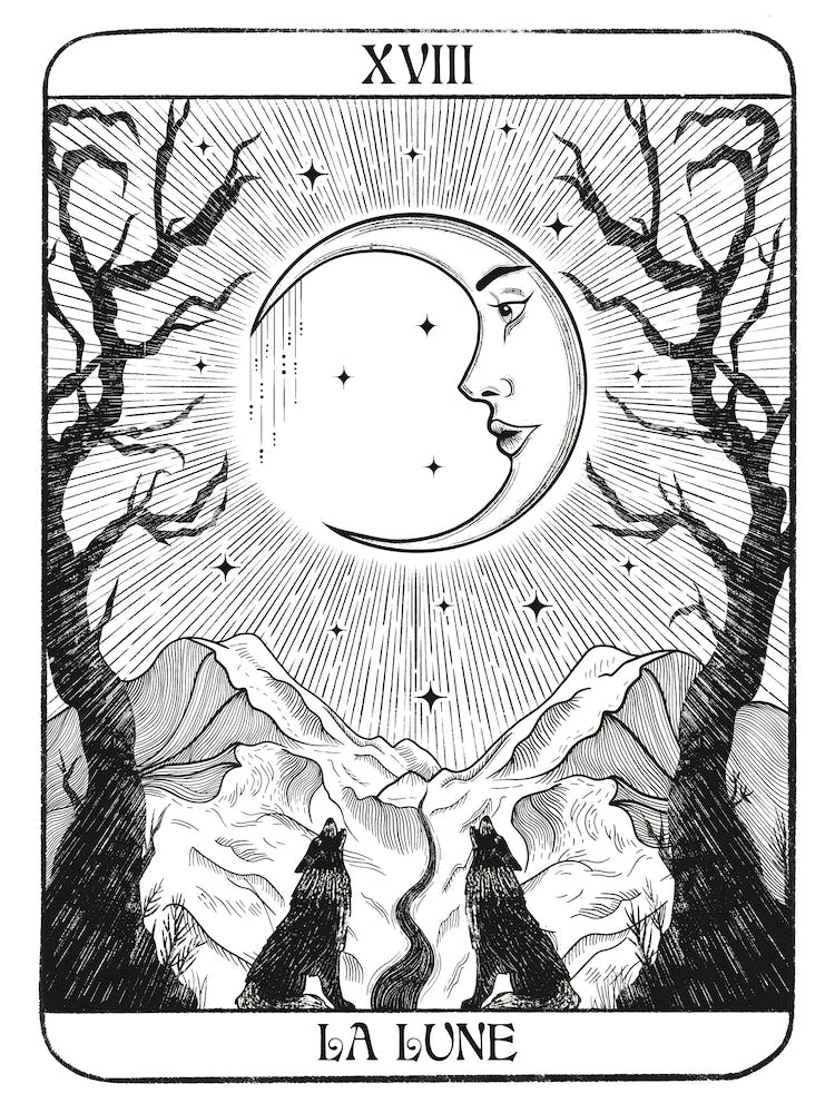 The Moon Tarot Card White