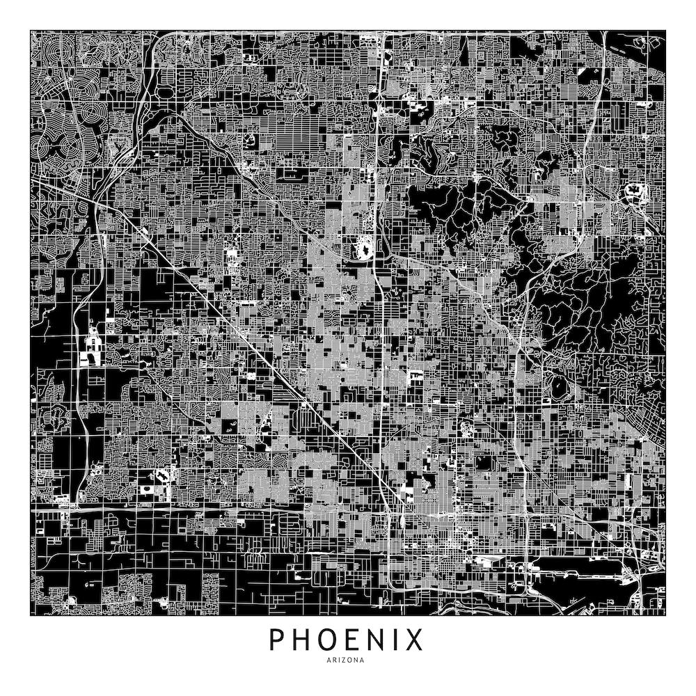 Phoenix Black And White Map Square