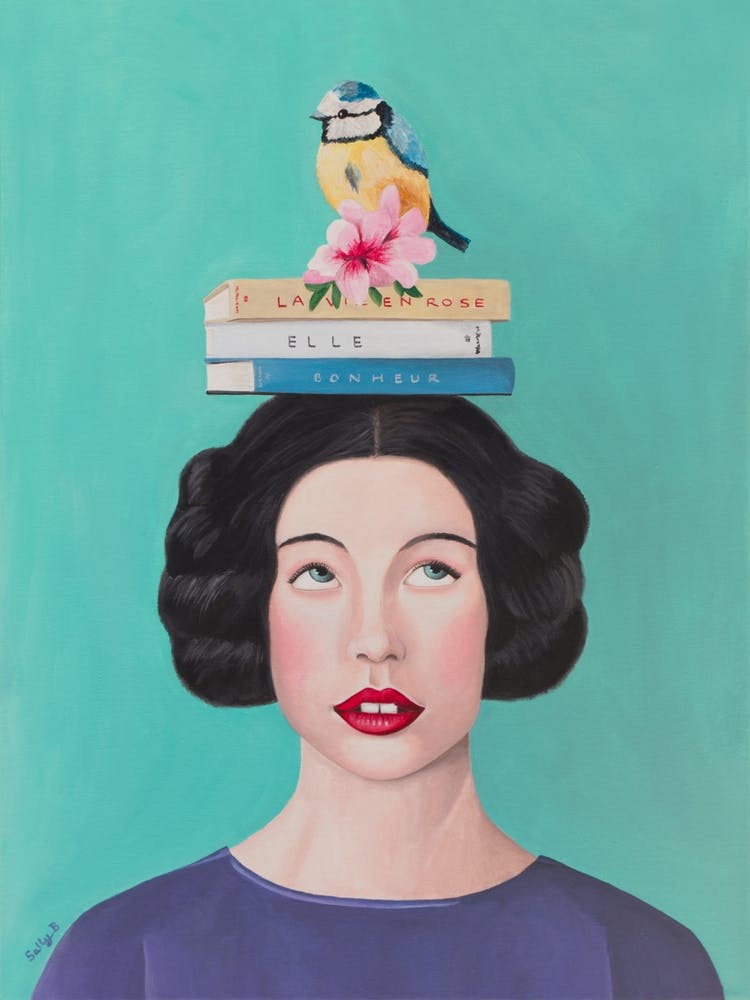 Lady With Books And Bird