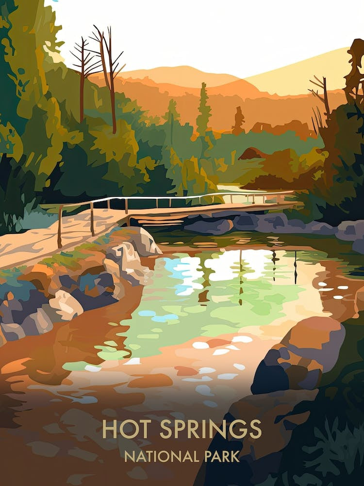 Hot Springs National Park Travel Poster Illustration Style 2