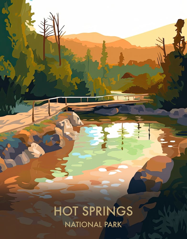 Hot Springs National Park Travel Poster Illustration Style 2