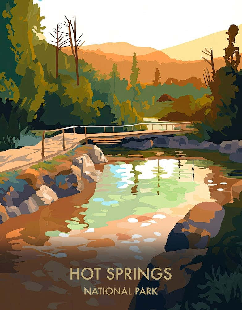 Hot Springs National Park Travel Poster Illustration Style 2