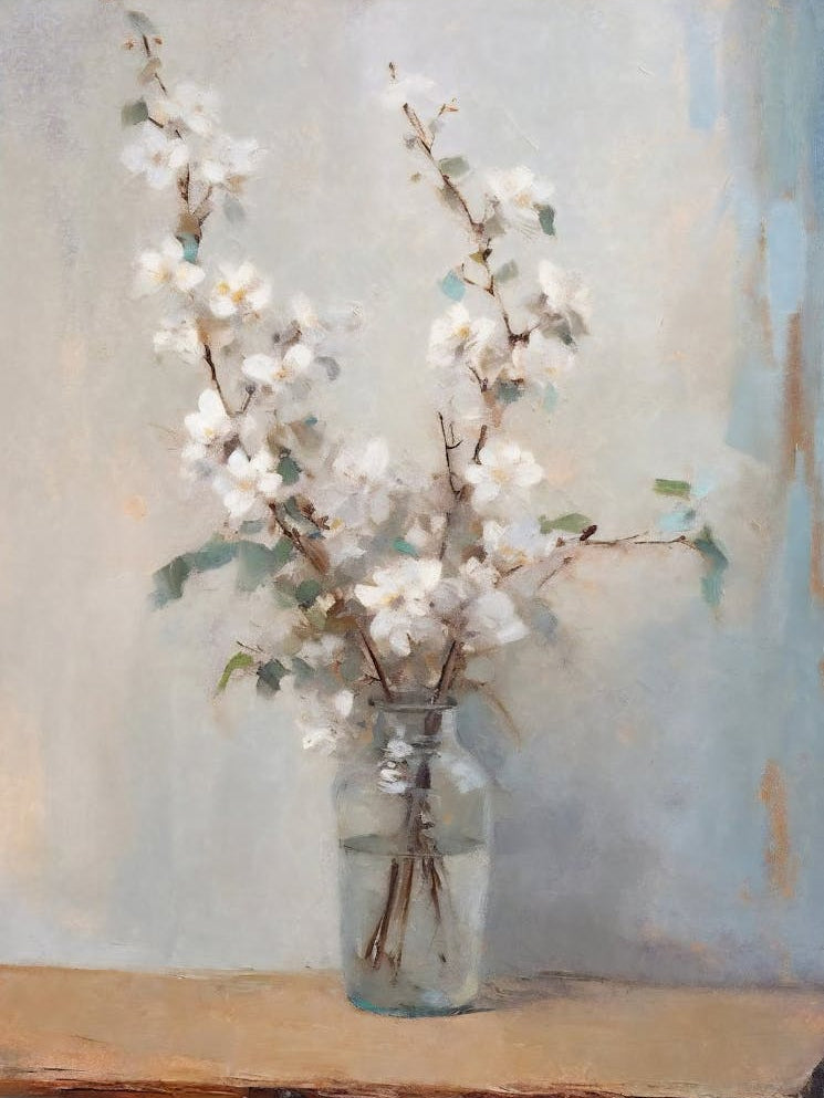 Vintage Neutral Flower Vase Still Life Painting, Muted Flower Oil Painting, Antique Botanical Still Life Printable Art, Downloadable Prints