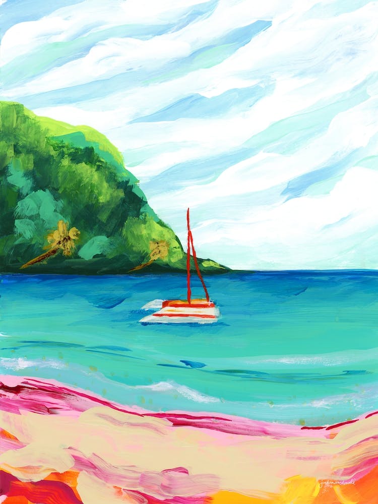 Tropical Beach And Boat Landscape