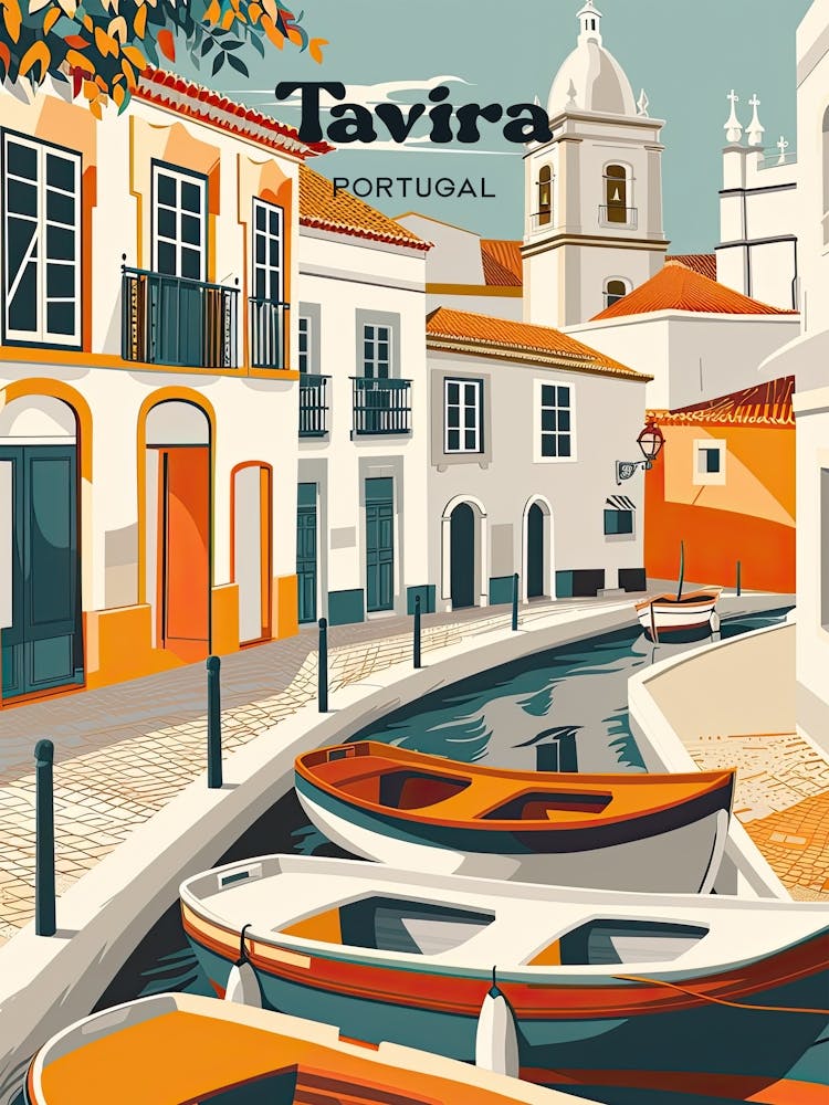 Tavira Portugal Vintage Travel Illustration