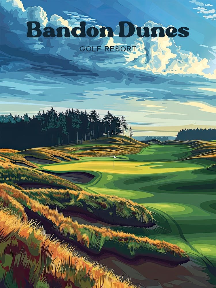 Bandon Dunes Golf Resort Illustration d'Art de Voyage de Golfeur