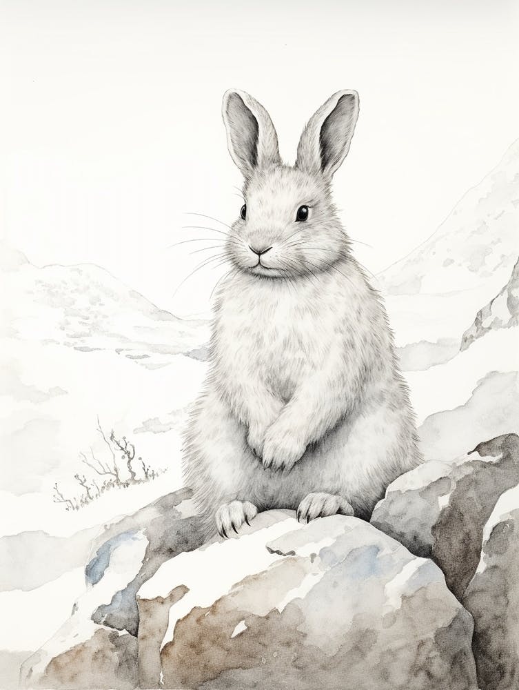 Storybook Animal Watercolour Arctic Hare 2