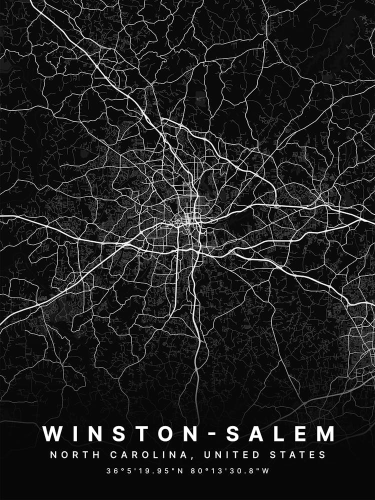 Winston Salem North Carolina Usa Black Map