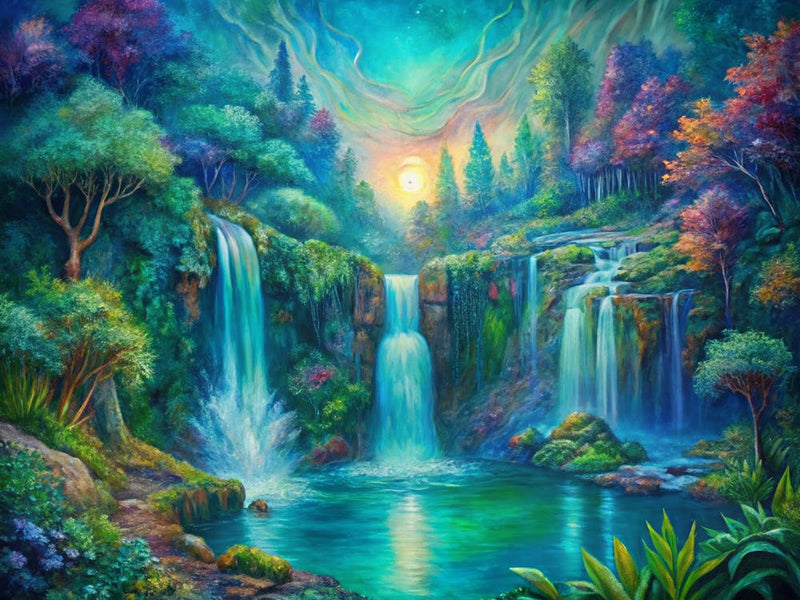 Van Gogh A Mystical Waterfall Surrounded By Lush